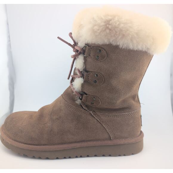 UGG Australia Sophy Leather Boots Girls US Size 4 Brown Chestnut Winter Fall - Picture 4 of 11